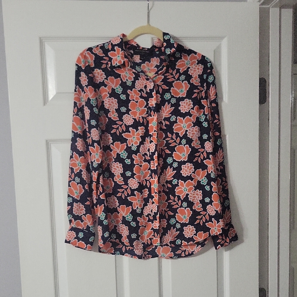 Banana Republic Floral Button Down Shirt - Black, Pink, and Green